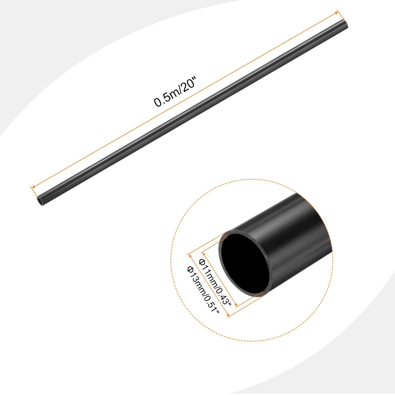 PVC Rigid Round Pipe 11mm ID 13mm OD 500mm Dark Grey High Impact