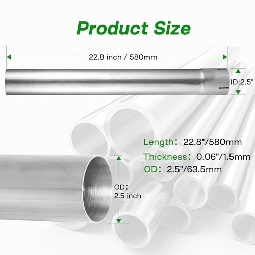 2.5″ ID Universal Stainless Steel Pipe, 22.8‘’ Length Stainless Steel Tubing