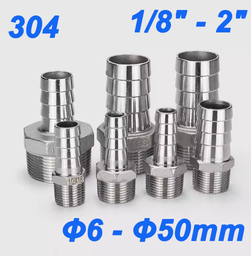 304 Stainless Steel Male Thread Fitting Barb Hose Tail End Connector 1/8″-2″