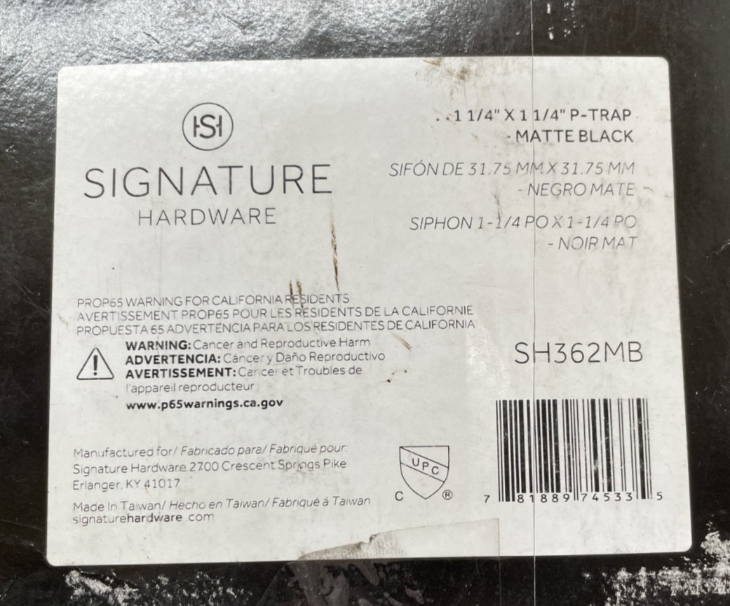 Signature Hardware SH362MB 1-1/4 P-Trap – Matte Black *PARTS ONLY*