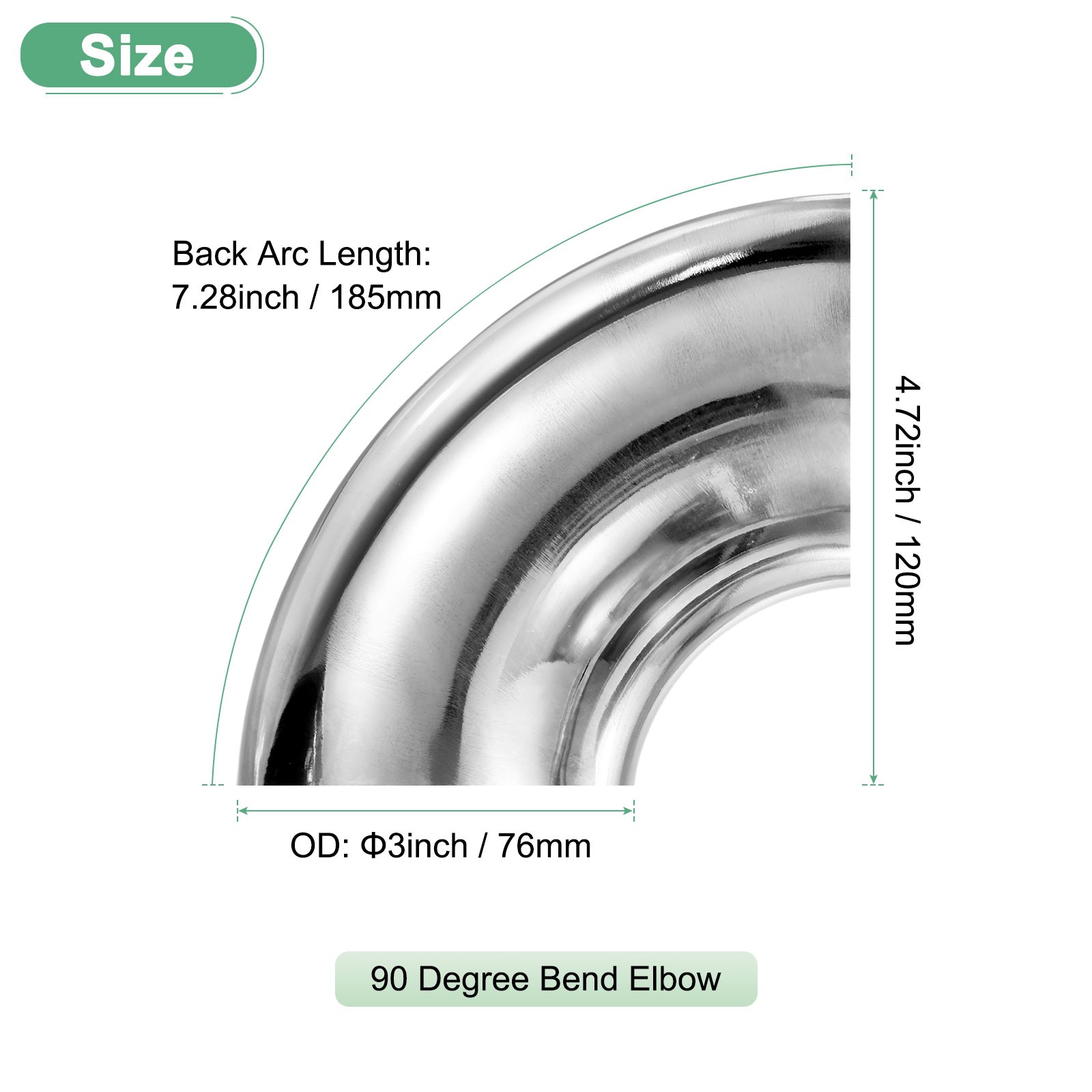 2-Pack OD 3 Inch 90 Degree Mandrel Bend Elbow, Thicken 2 mm Height 120 mm