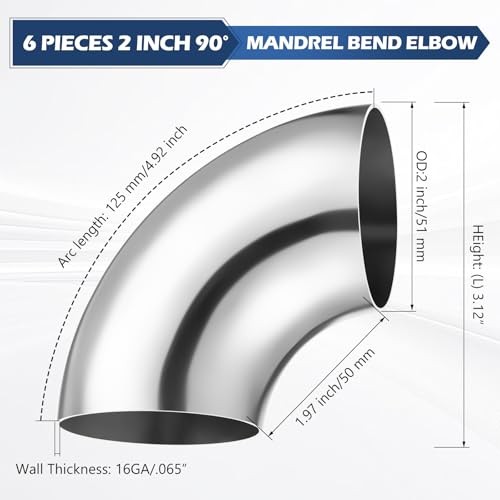 Pieces 90° Mandrel Bend Elbow SS304 Stainless Steel Pipe Elbow 2 Inch 6