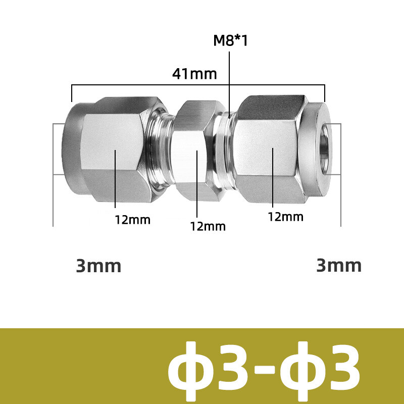 304 Stainless Steel OD 3mm-25mm Tube Double Ferrule Compression Union Fittings
