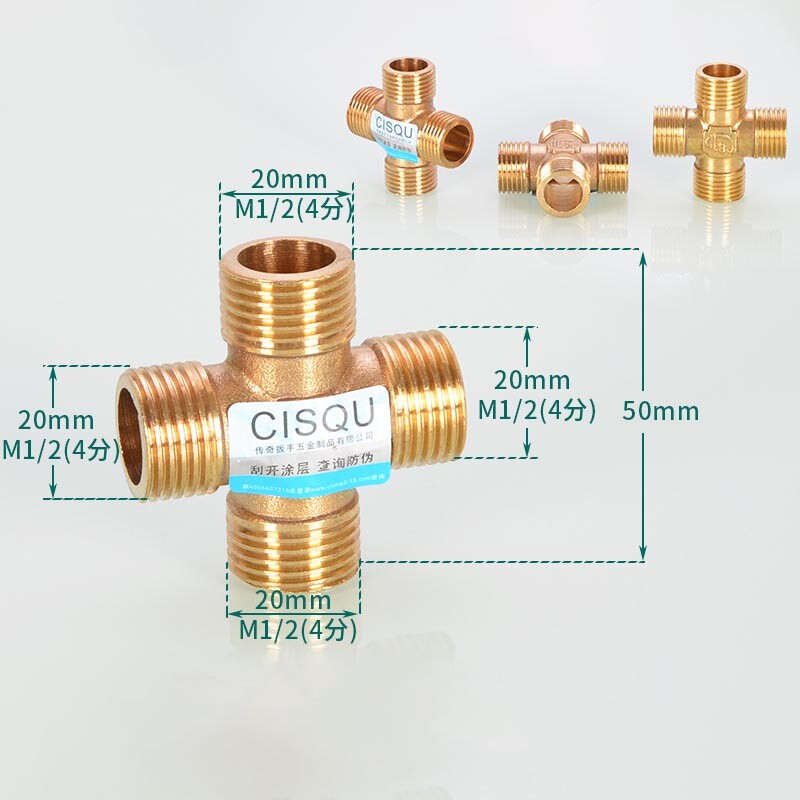 BSP Brass 4-Way Cross Fitting Female Male Connecter 1/2″ 3/4″ Water Pipe Adapter
