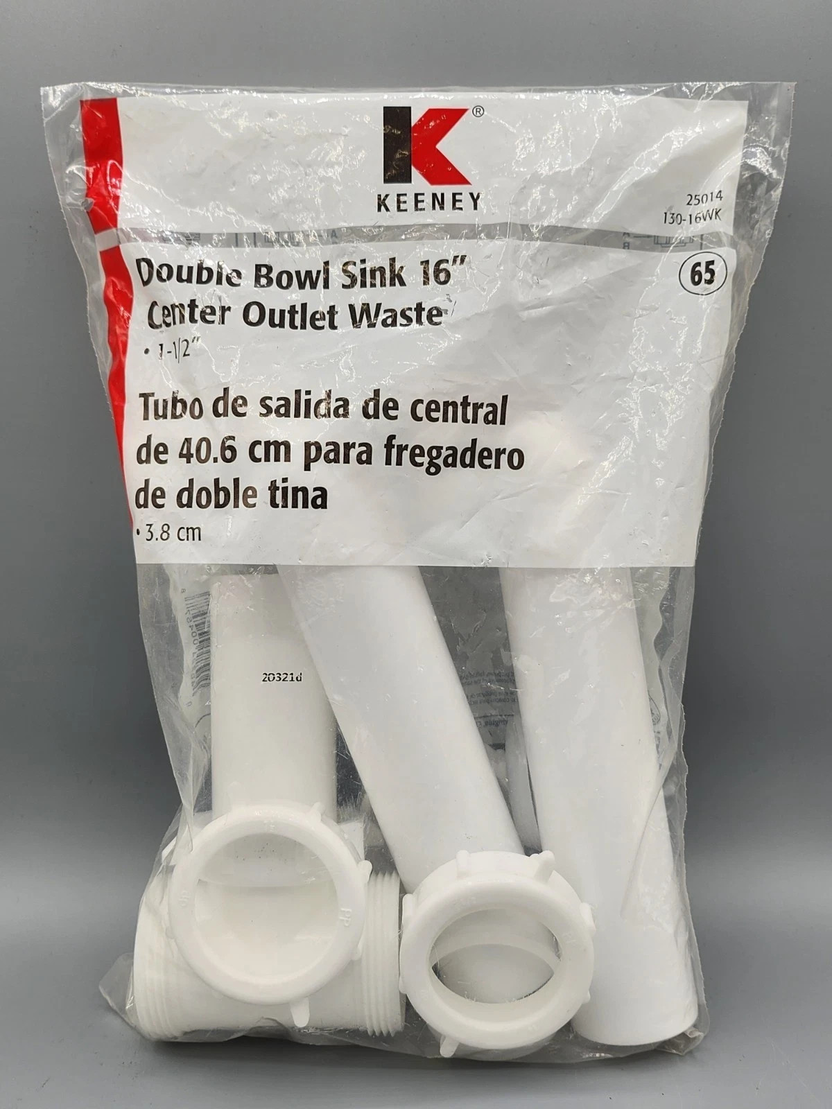 (5 PACK)KEENEY Double Bowl Sink 16″ Center Outlet Waste 1-1/2″ 25014 130-16WK 65