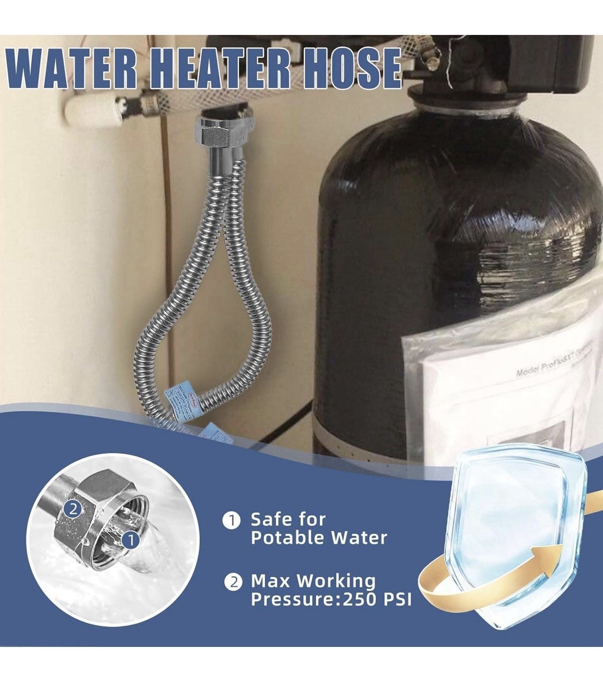 2 PACK, Water Heater Hose 1″FIP x 1″ FIP, 18″ Length 1″FIPx1″FIP, 18″L(0.92”ID)