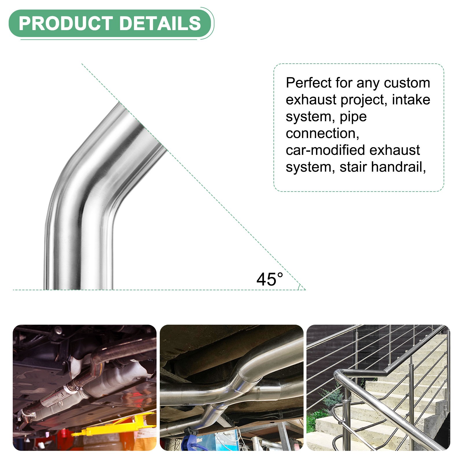 OD 2 Inch 45 Degree Mandrel Bend Elbow, Thicken 1.5 mm Height 155 mm