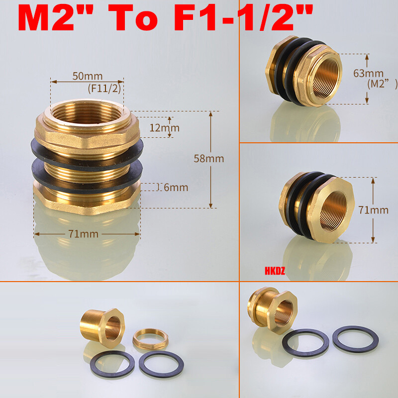 Brass Water Tank Connector Bulkhead Fittings Male/Female Thread Adapter 1/2″~2″
