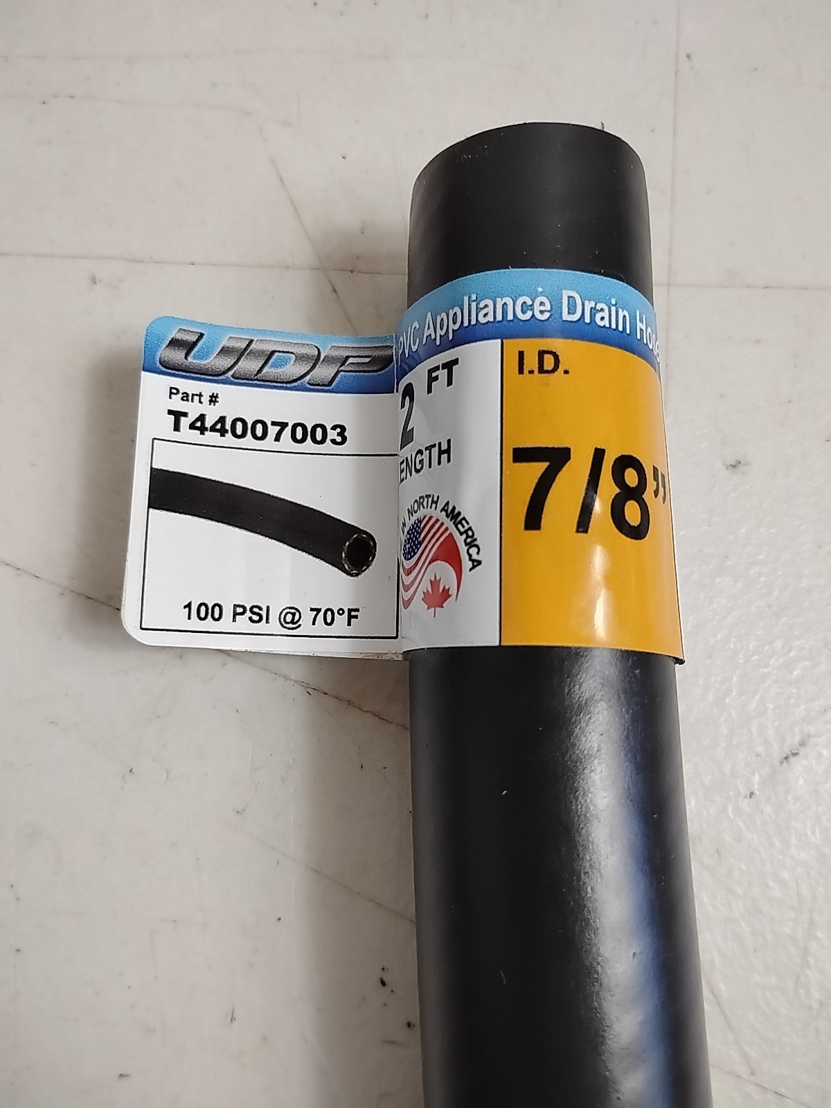 UDP 7/8 In. I.D. X 2 Ft. PVC Appliance Drain Hose