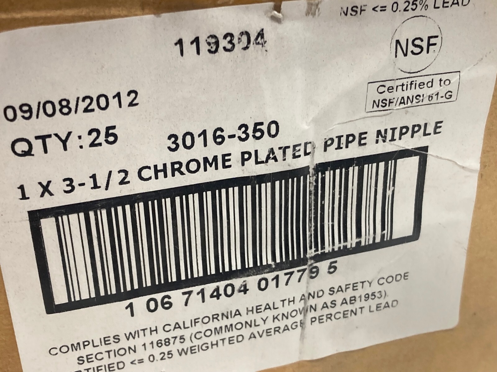 Merit Brass 3016-350, Chrome Plated, Red Brass Pipe Nipple, 1″ NPT x 3-1/2″ OAL