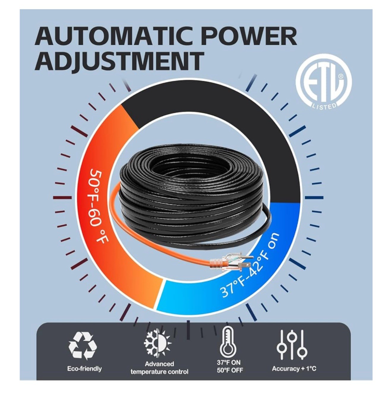 30FT（3FT-200FT） Pipe Heating Cable for Pipe Freeze Protection
