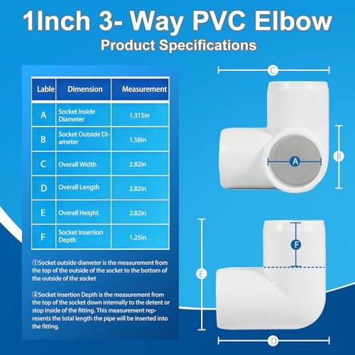 1 Inch 3 Way PVC Pipe Fitting,PVC Elbow Corner Side Outlet 1Inch 10 3-Way Elbow