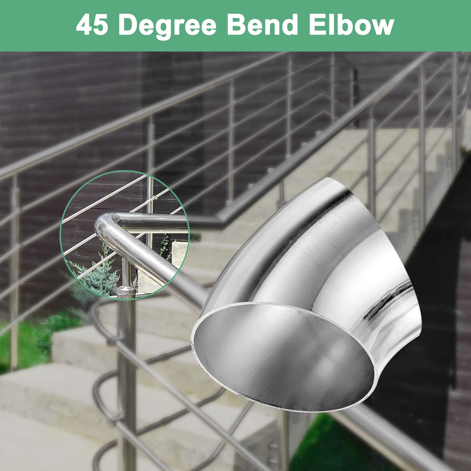OD 2.5 Inch 45 Degree Mandrel Bend Elbow, Thicken 1.5 mm Height 66 mm