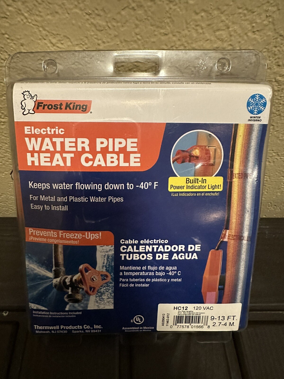 Frost King Electric Water Pipe Heat Cable HC12 9-13 Feet 120 VAC pipe heater