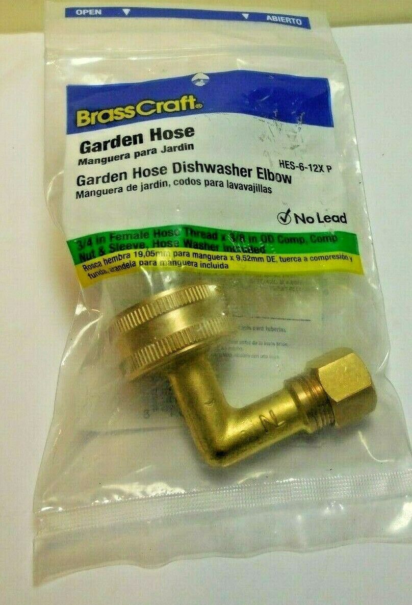 BRASSCRAFT HES-6-12X P GARDEN HOSE DISHWASHER ELBOW 3/4″ FEMALE X 3/8″OD,NEW