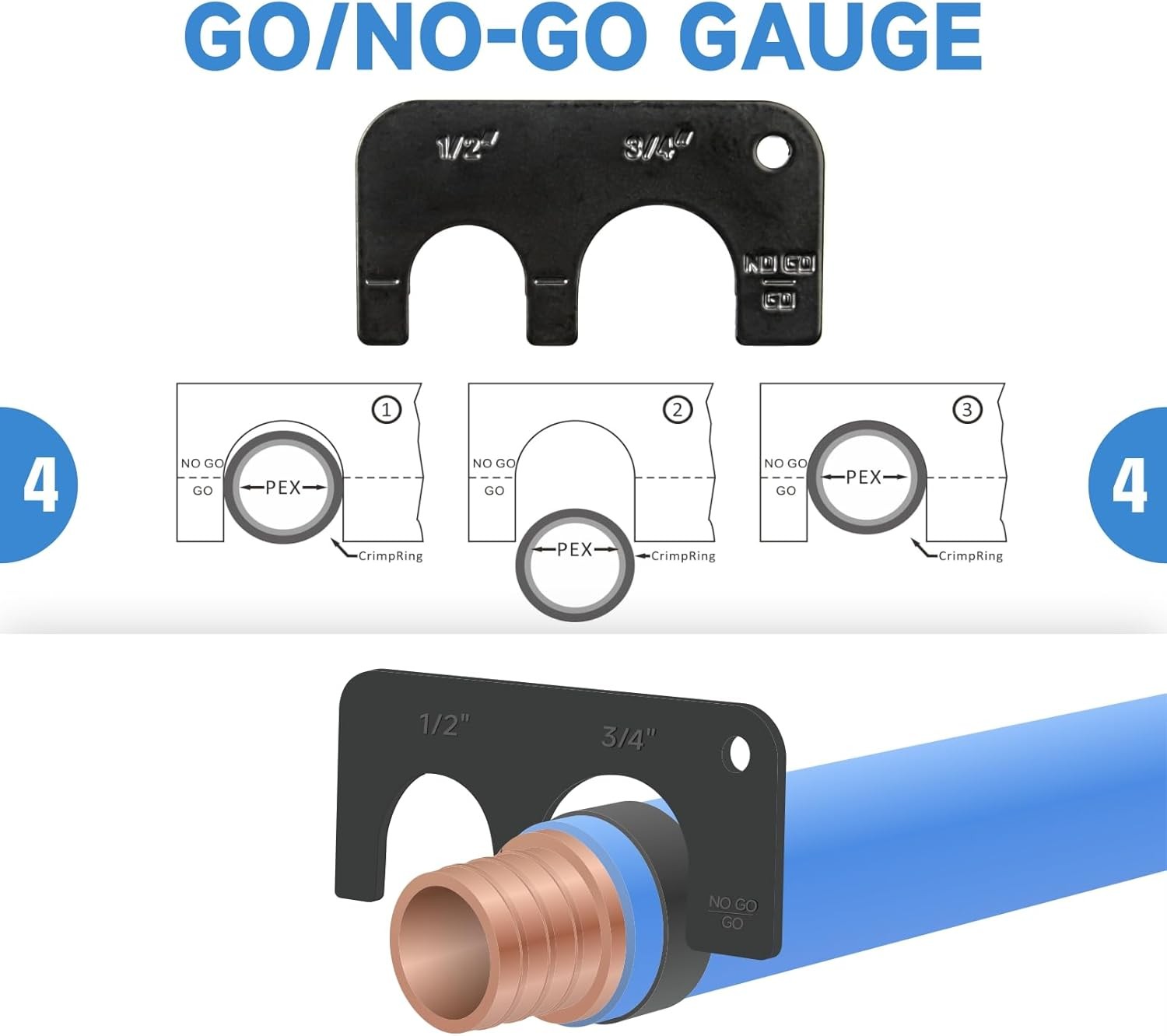 PEX Crimp Tool Kit w/ Cutter & Removal Tool for 1/2″ & 3/4″ PEX Copper Rings
