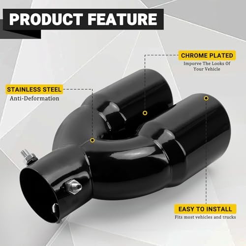 Dual Exhaust Tips with 2.5 inch Inlet 3 inch Outlet, Straight Black-Straight
