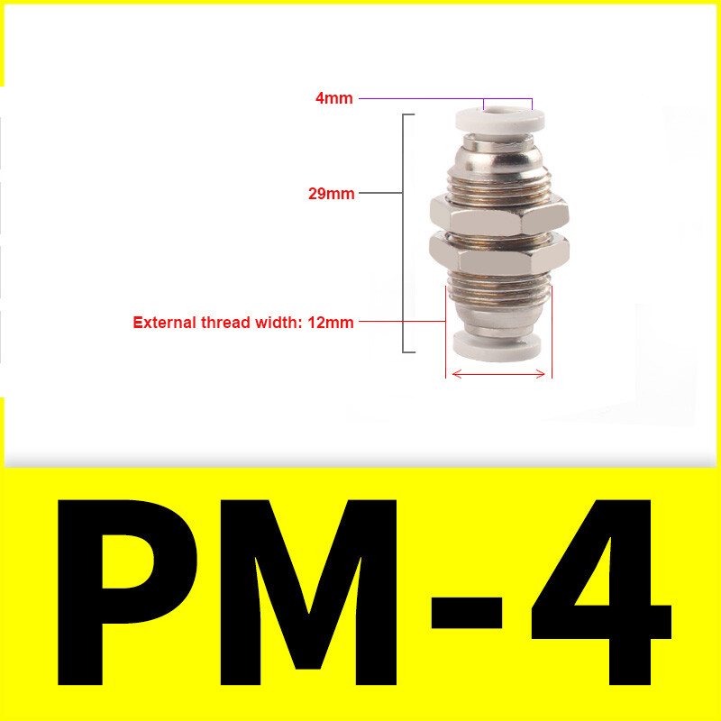 Nickel Plated / Stainless Steel Pneumatic PM Bulkhead Connector Push-in Fitting