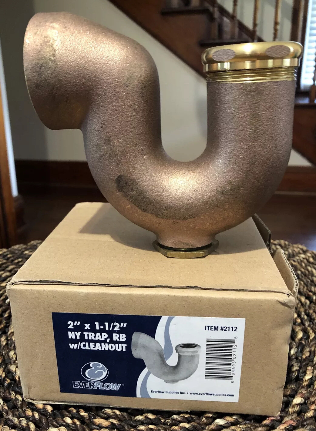 EVERFLOW Supplies 2” x 1-1/2” NY Trap, RB with Cleanout Item 2112 Rough Brass