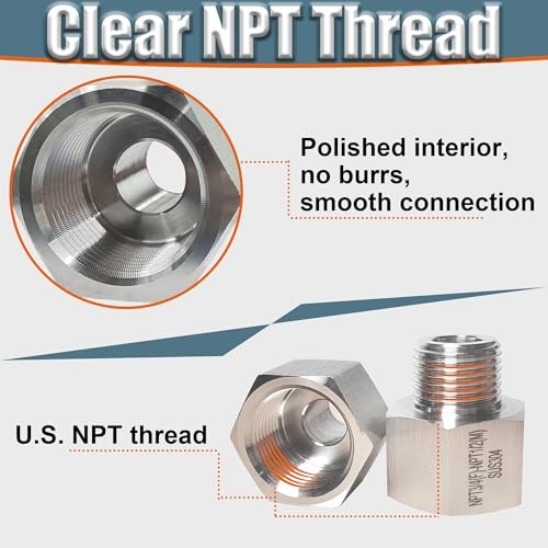 1/2″ Female to 1/4″ Male NPT Reducer Adapter, 304 Stainless 1/4″MNPT-1/2″FNPT