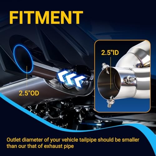 Dual Exhaust Tips with 2.5 inch Inlet 3 inch Outlet, Bent Stainless Blue-Bent