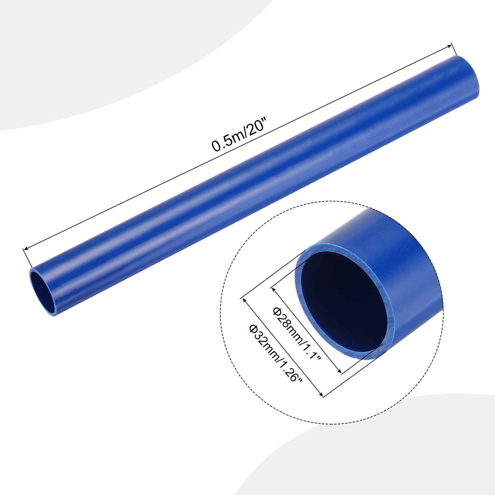 PVC Rigid Round Pipe 28mm ID 32mm OD 500mm Blue High Impact for Water Pipe