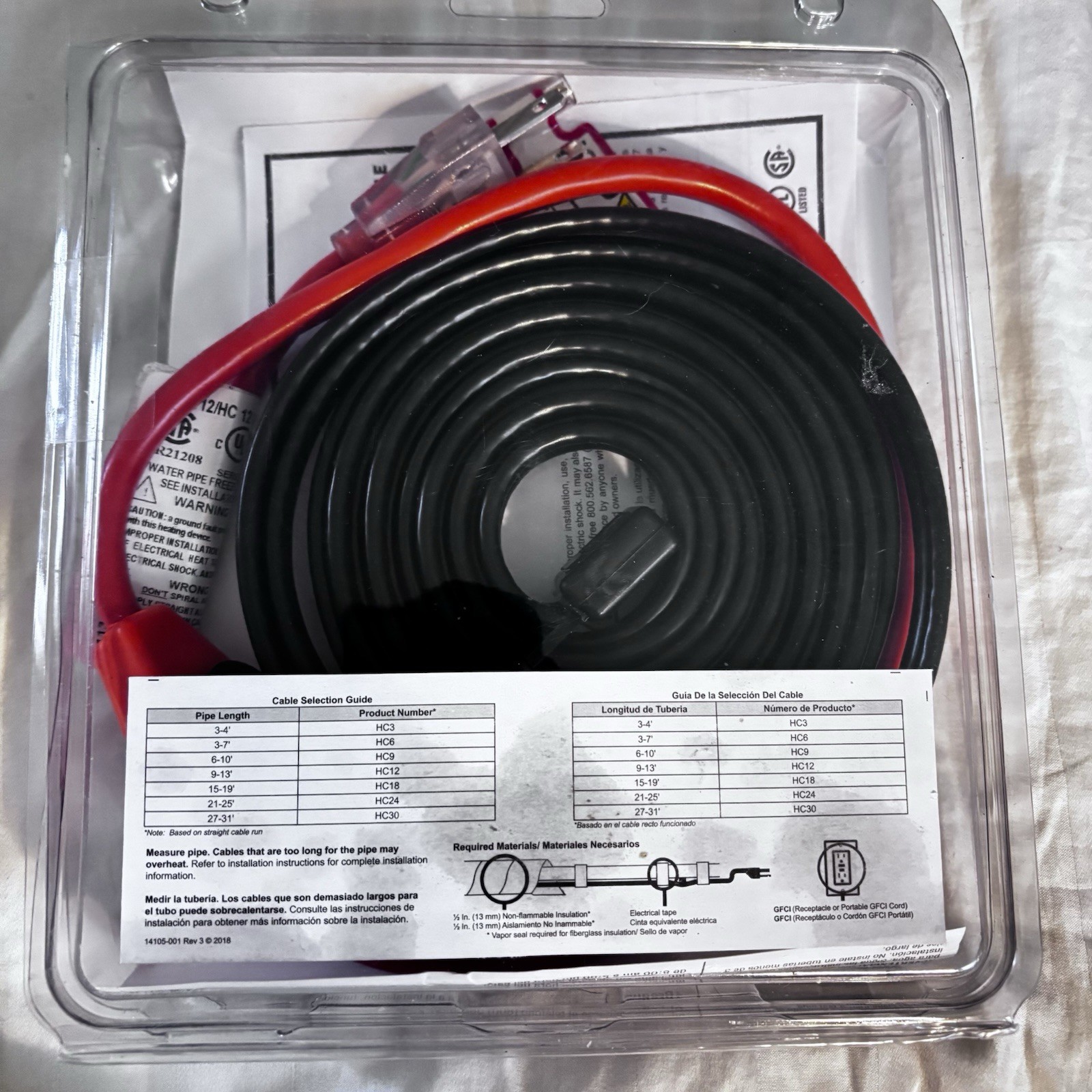 NEW Frost King electric water pipe heat cable 12’ Plus HC 30 120 VAC Brand new