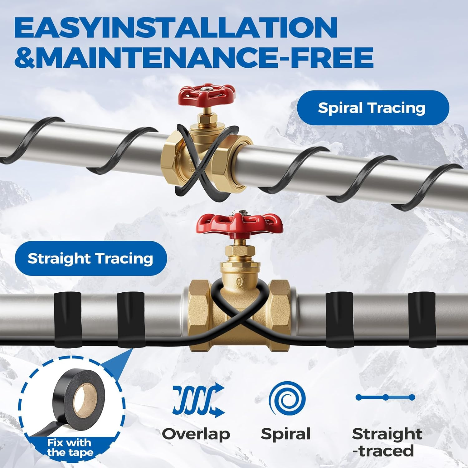 Heat Tape, 200FT Deicing Heating Cable,Pipe (Metal and Plastic) Freeze Protected