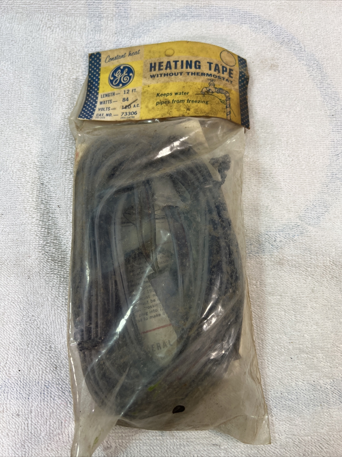 GE Heat Tape without Thermostat 12 FT 120V 84 watts NOS cat no. 73306