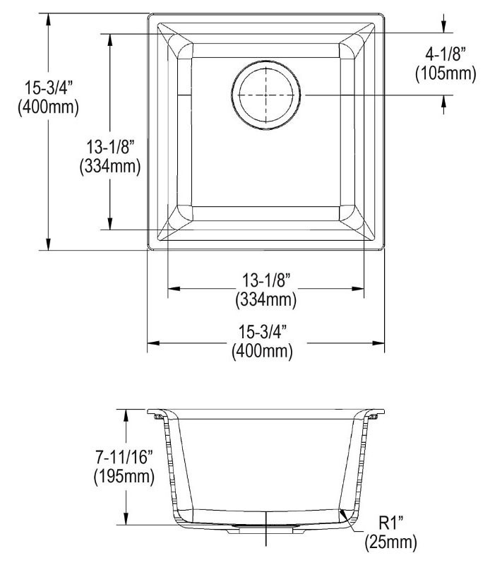 ELKAY ELG1616BK0 Quartz Classic 15.75×15.75×7.69 Single Bowl Bar Sink