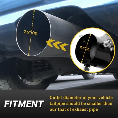 Dual Exhaust Tips with 2.5 inch Inlet 3 inch Outlet, Bent Stainless Black-Bent