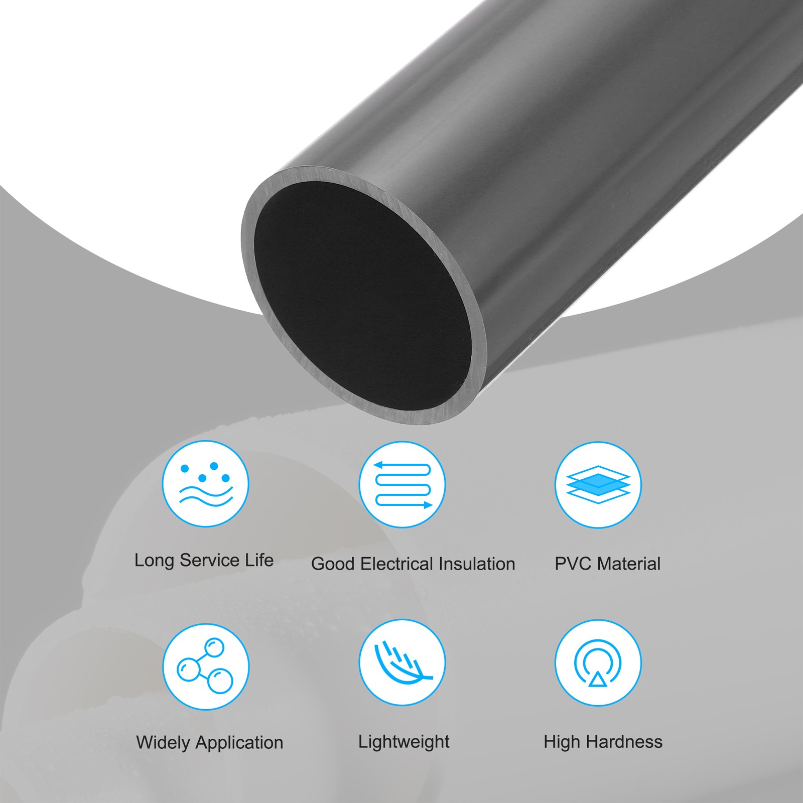 PVC Rigid Round Pipe 67.8mm ID 76mm OD 500mm Light Grey High Impact