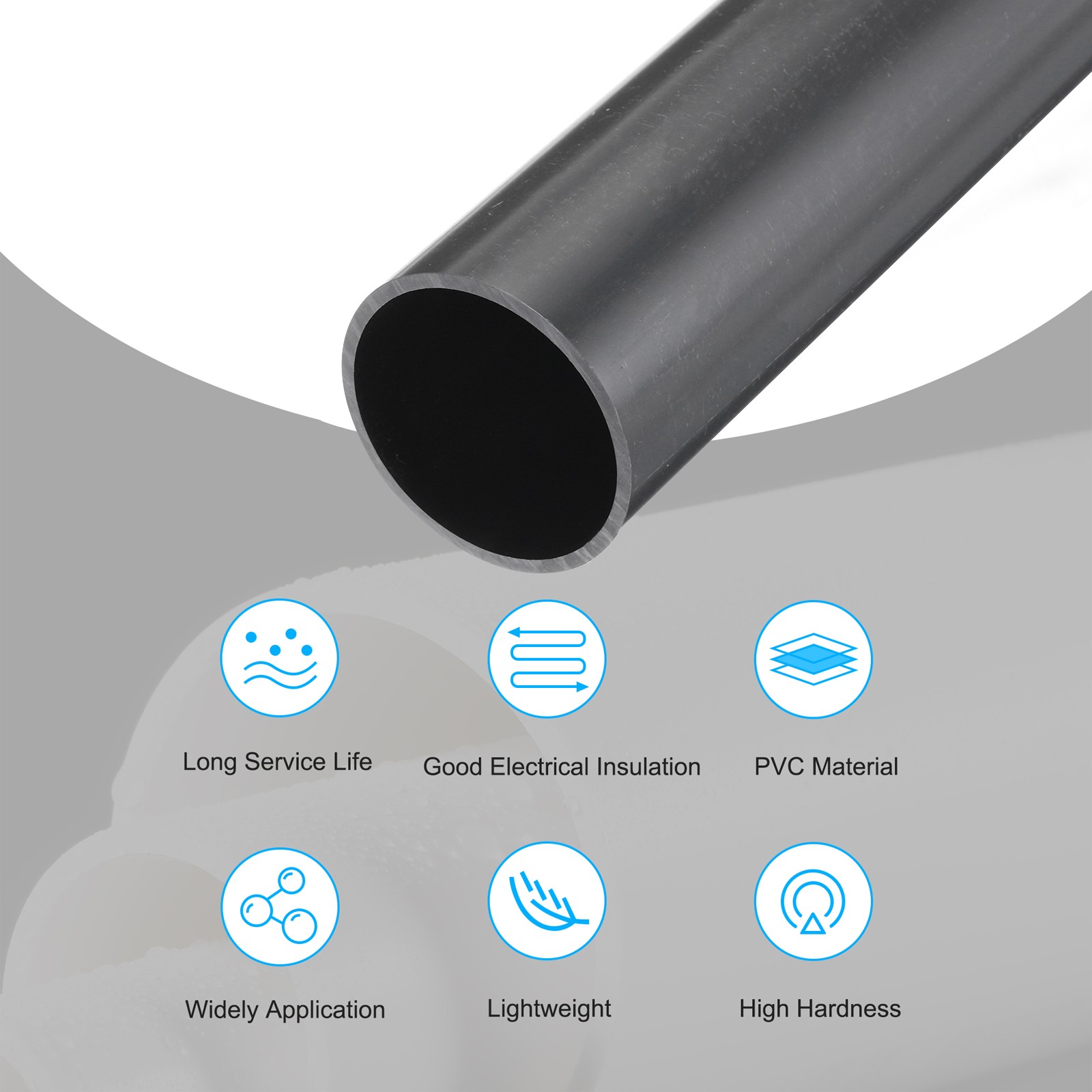 Rigid Round Pipe 45.2mm ID 50mm OD 500mm Dark Grey High Impact