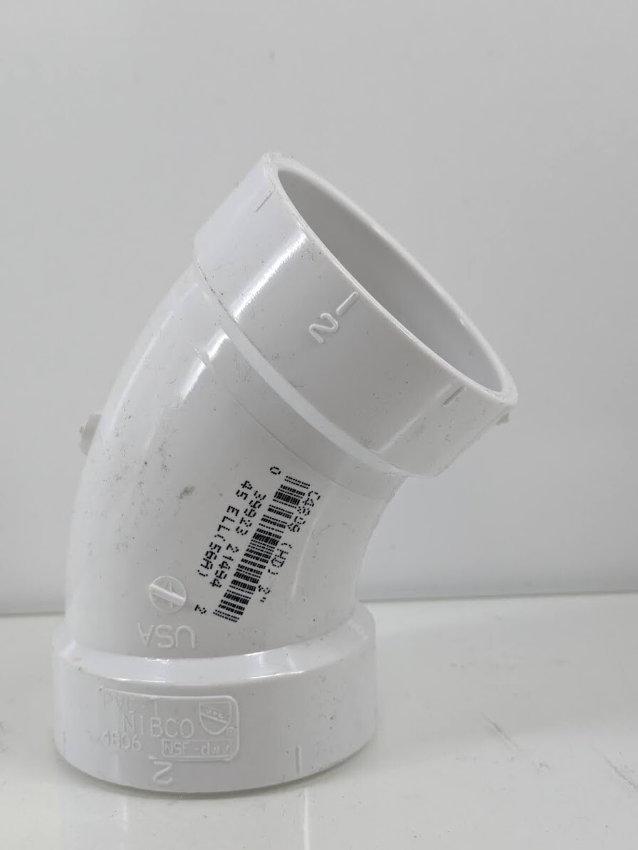 NIBCO 2 in. PVC DWV 45-Degree Hub x Hub Elbow Pipe Fitting – White C4806HD2