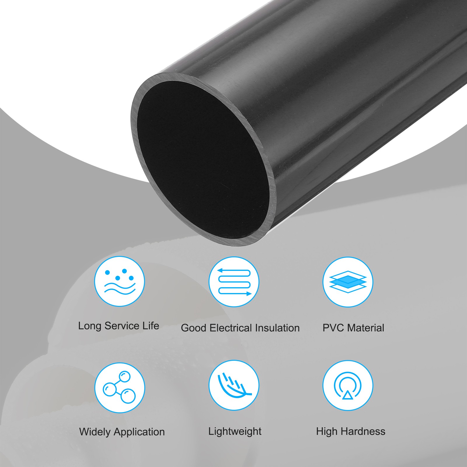 PVC Rigid Round Pipe 69.4mm ID 76mm OD 500mm Dark Grey High Impact