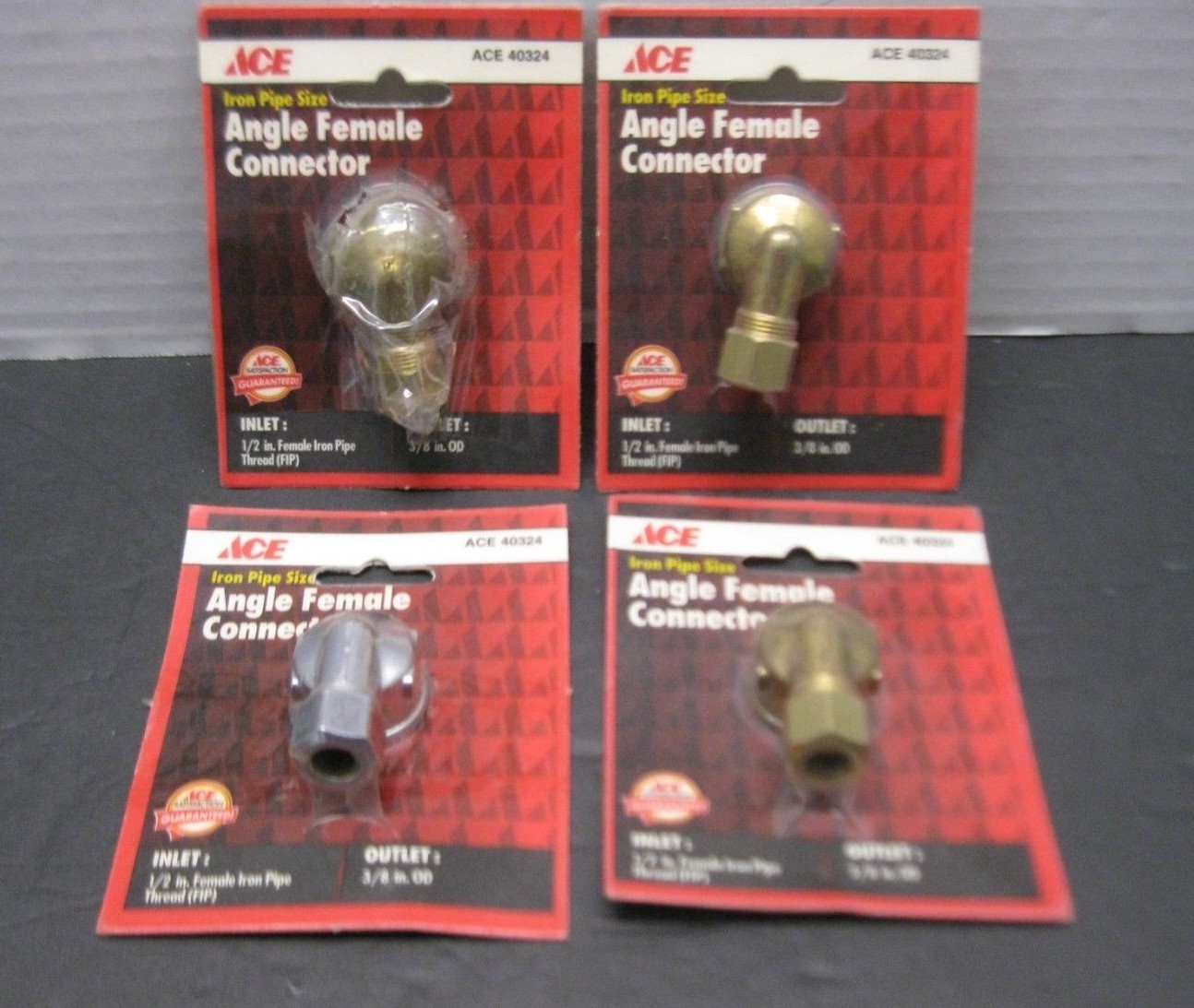 Lot of 4 Ace 40324 Iron Pipe Size Angle Female Connector 1/2in FIP 3/8 in OD NOS