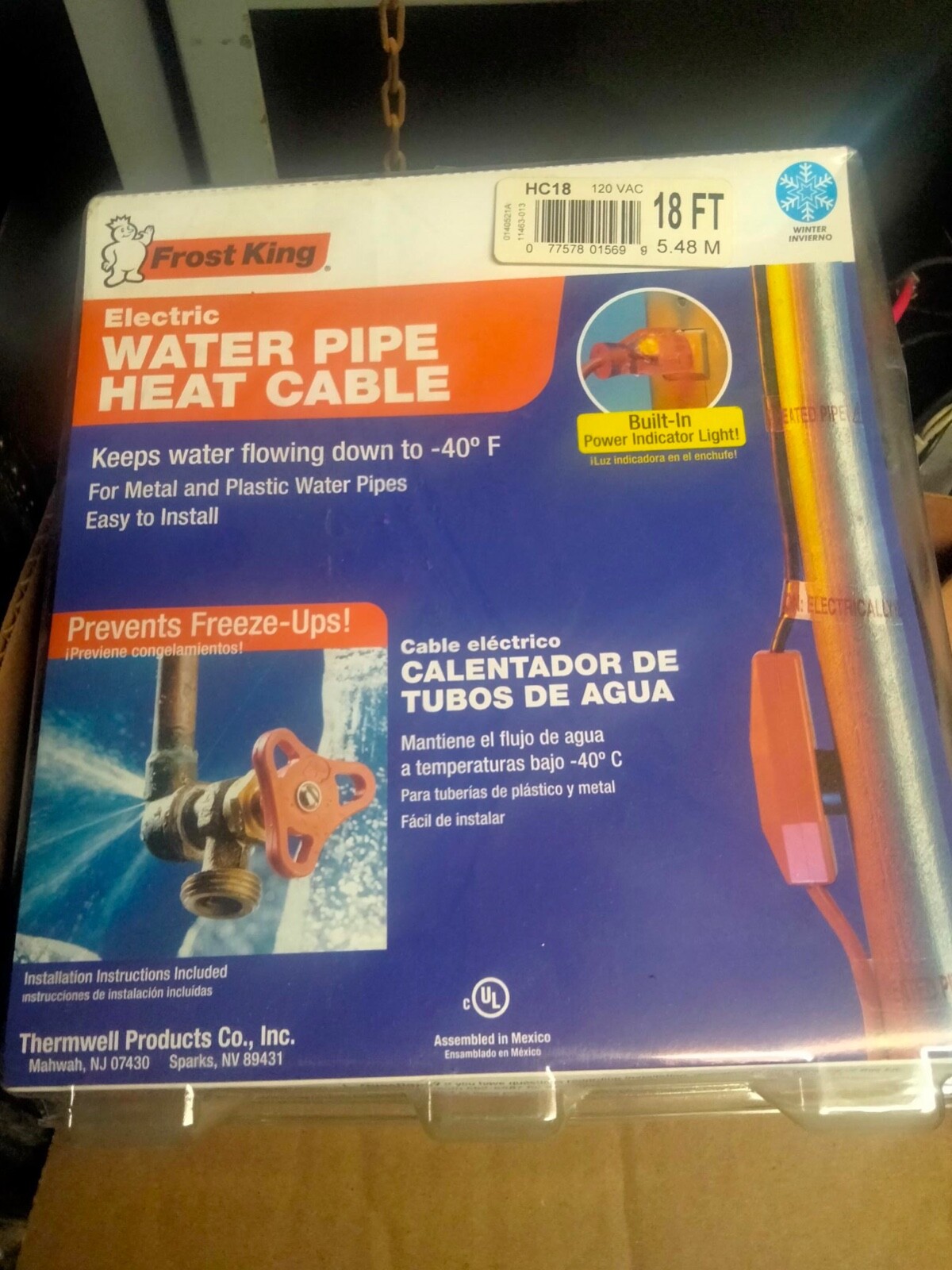 Frost King Electric Water Pipe Heat Cable, 18 Ft