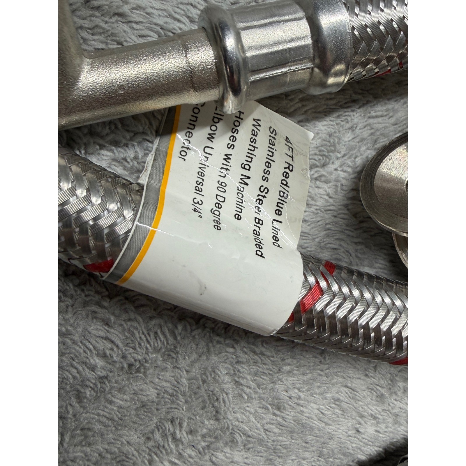 4FT Stainless Steel Braided Washing Machine Hoses 90 Degree Elbow Connectors NWT