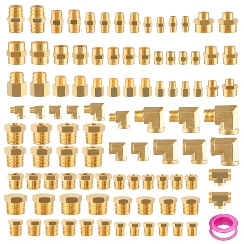 98PCS Brass Pipe Fittings Assortment Kit NPT Adapter,Reducer Bushing, Hex
