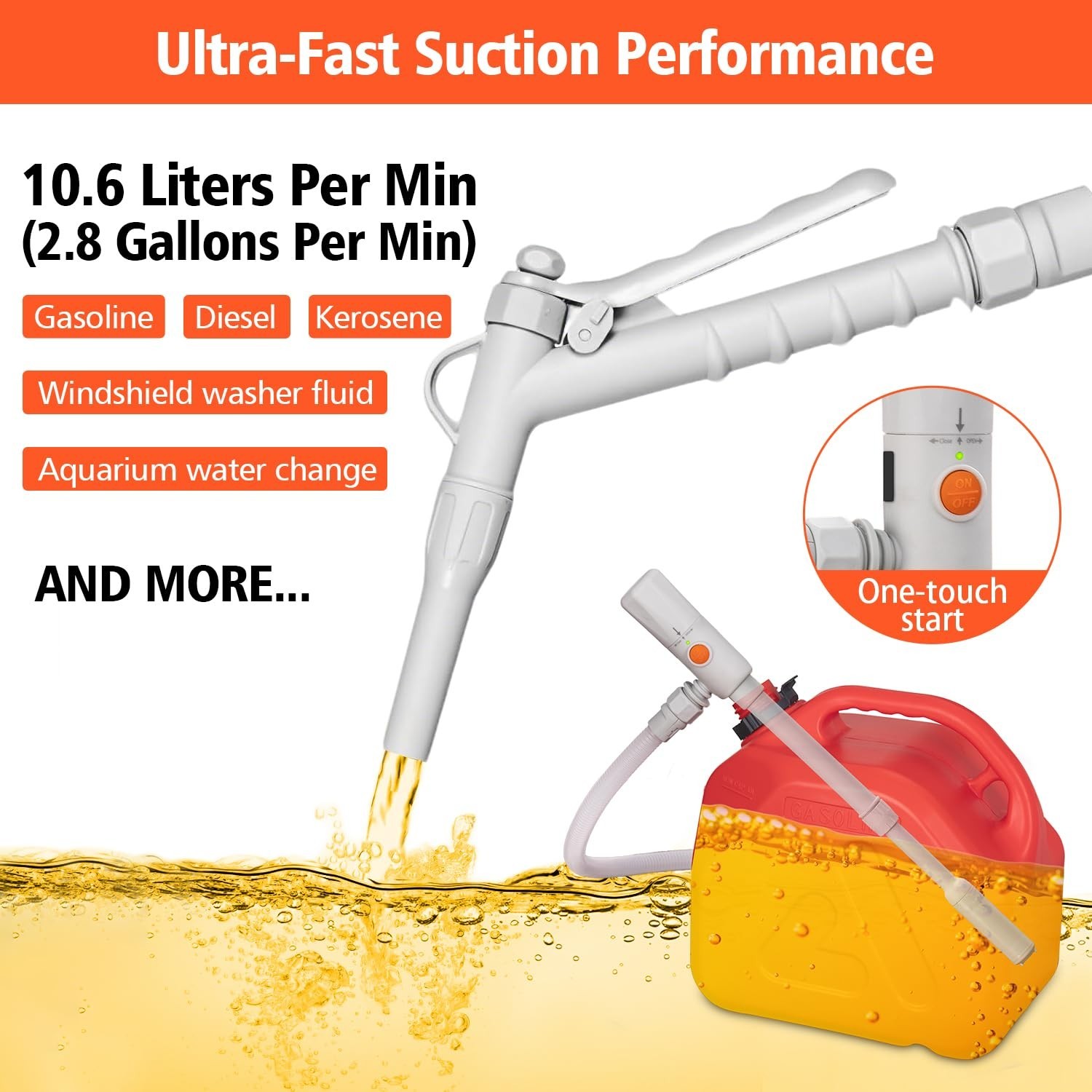 Battery Powered Fuel Transfer Pump with Hand Trigger Nozzle | Electric Gas Si…