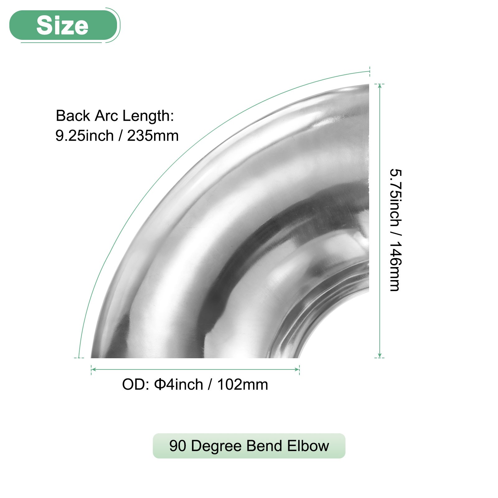 OD 4 Inch 90 Degree Mandrel Bend Elbow, Thicken 1.5 mm Height 146 mm