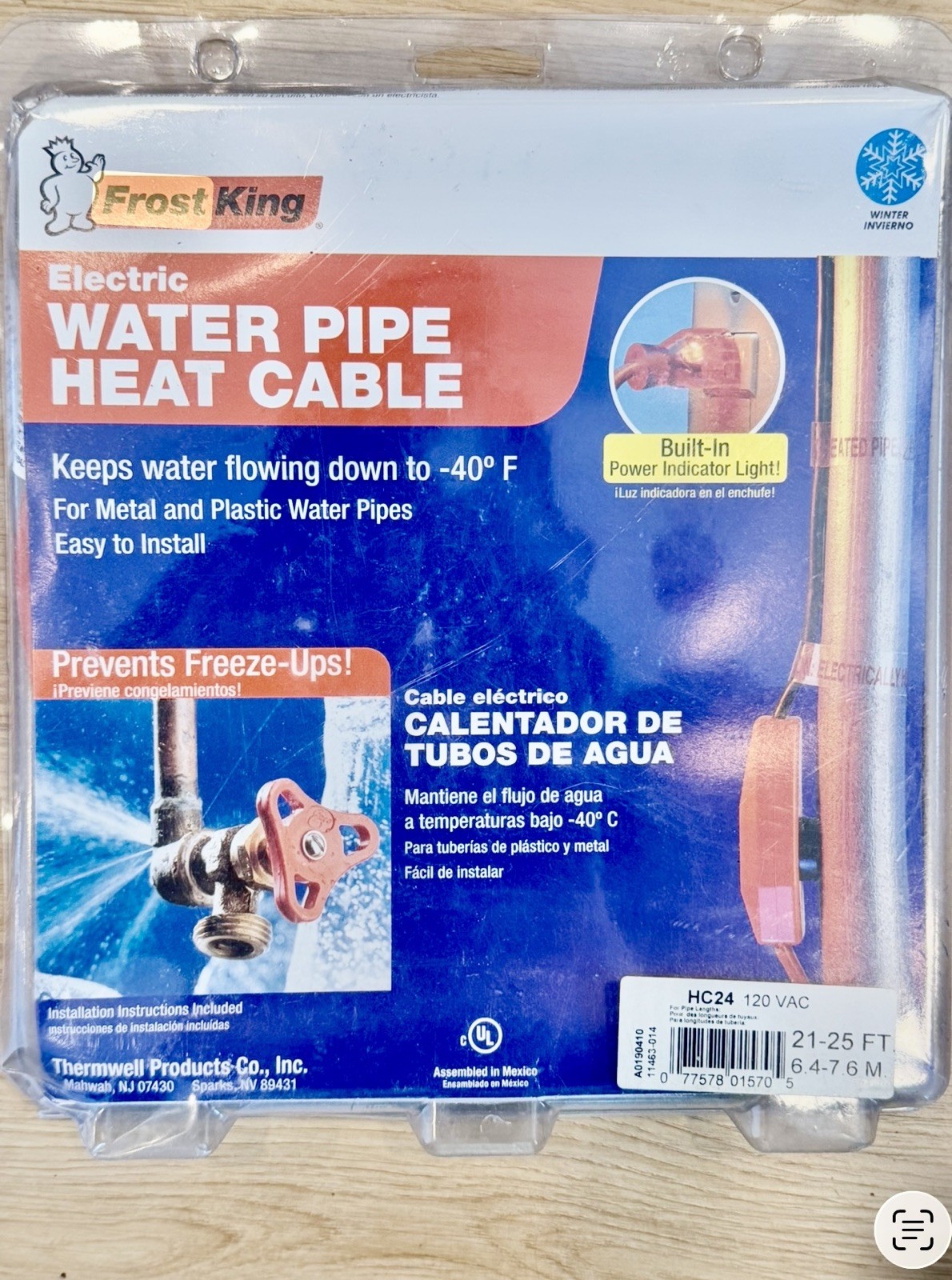 Frost King Electric Water Pipe Heat Cable 21-25ft HC24 Heater Freeze ups