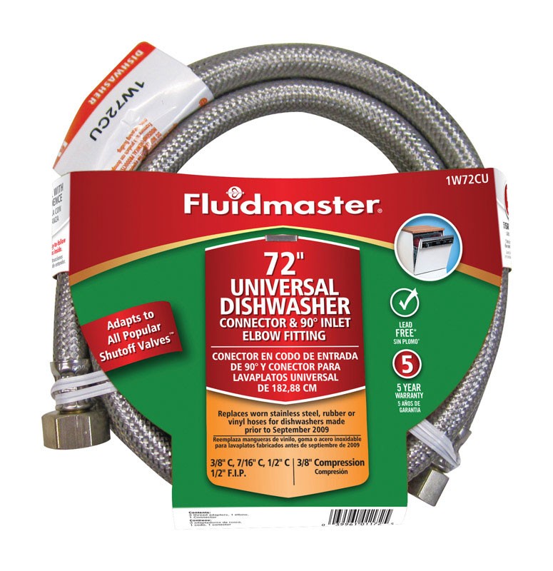 Fluidmaster 1W72CU Steel 1000 PSI 72 L in. Dishwasher Connector 3/8 in. Nominal