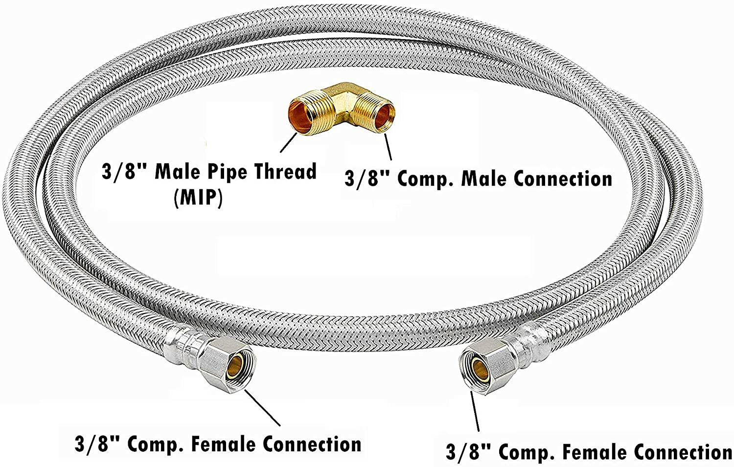 (1) 3/8″ Comp x 96″ 8-FT S.S Universal Dishwasher Water Supply Line Connector LF