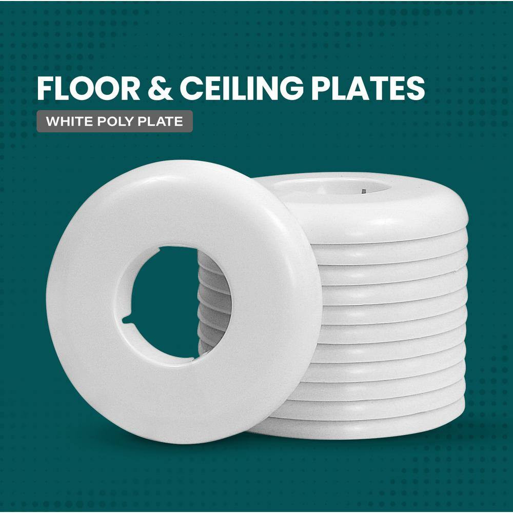 1-1/8 In. Floor and Ceiling Plate Cover Split Flange, PVC Escutcheon Plate, Univ