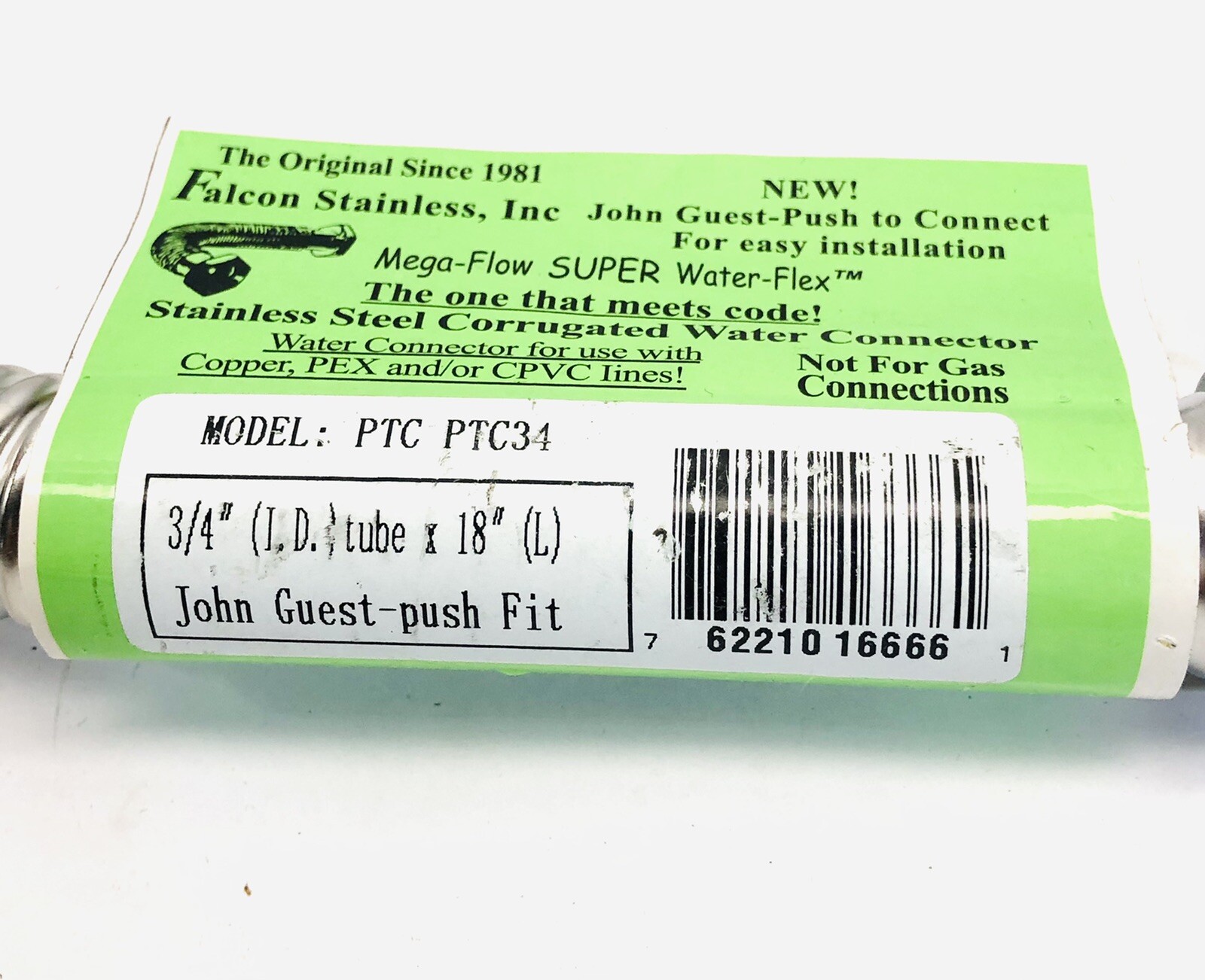 FALCON STAINLESS # PTC34 WATER CONNECTOR 3/4″. JOHN GUEST-PUSH FIT