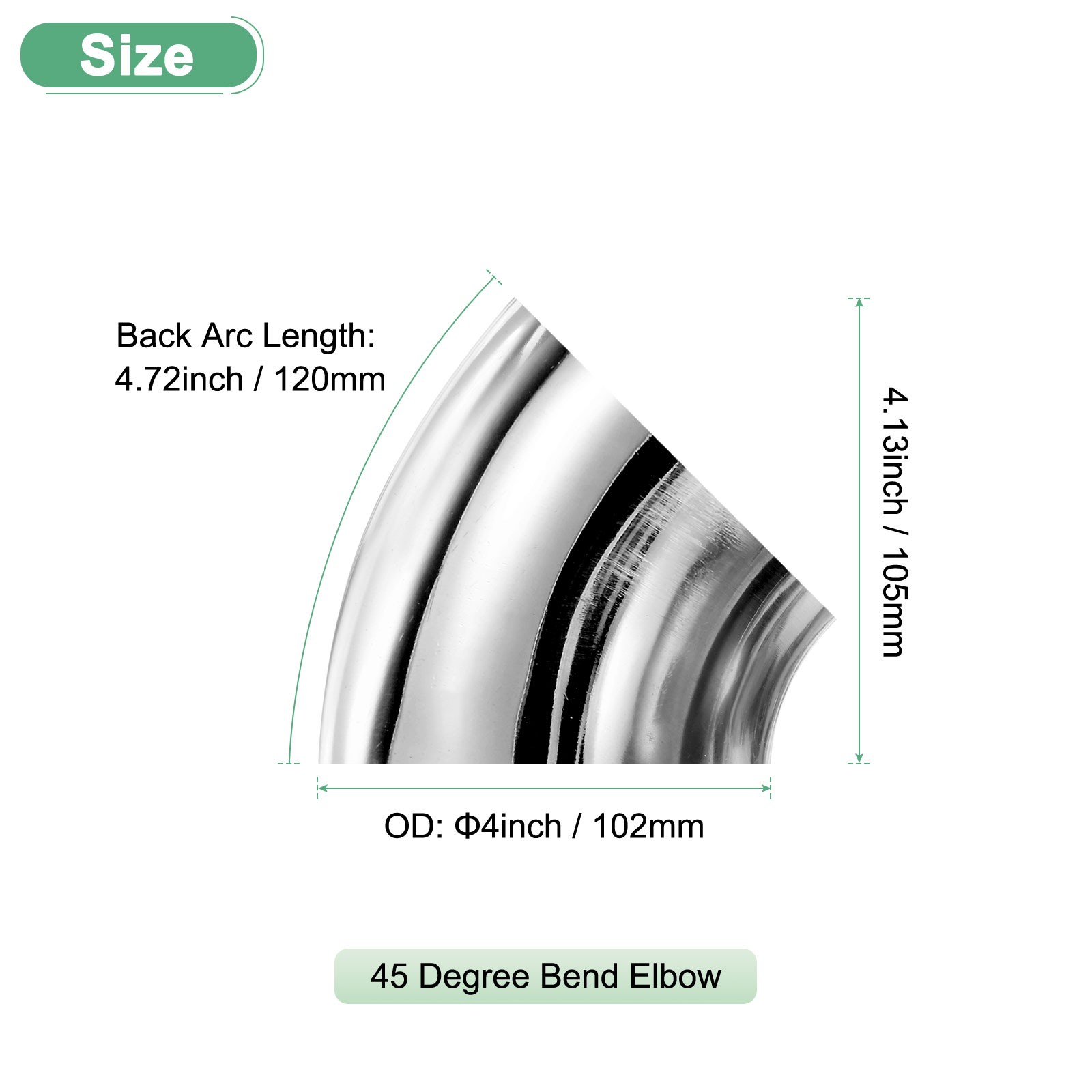OD 4 Inch 45 Degree Mandrel Bend Elbow Thicken 1.5 mm Height 105 mm