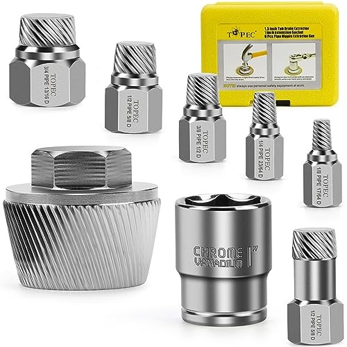 1.5” Tub Drain Extractor, 8PCS Pipe Nipple Extractor Set with 1-inch Socket,