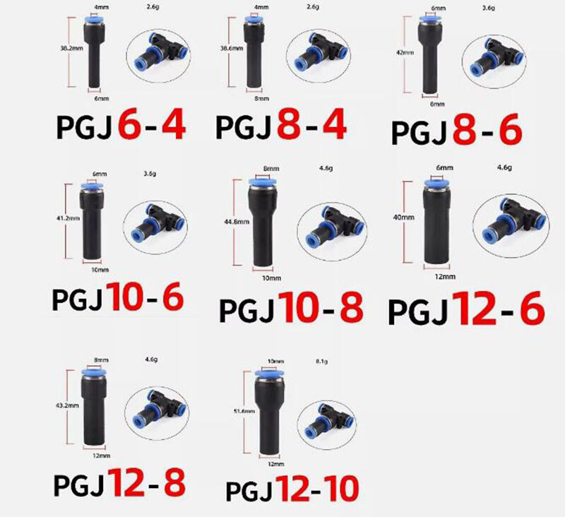 6mm/8mm/10mm/12mm Push Fit Stem Reducer Pneumatic Hose Tube Fitting Connectors