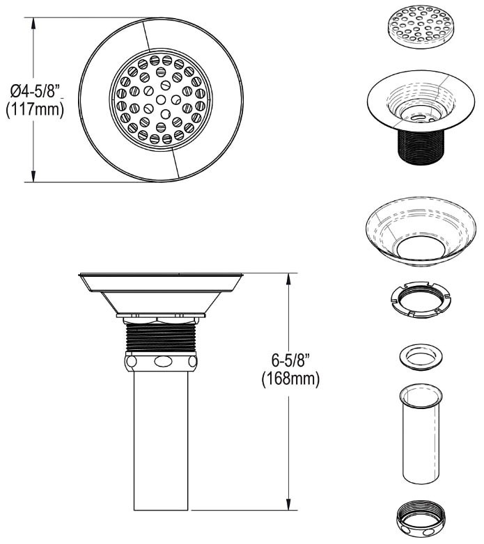 ELKAY LK18B 3-1/2 Drain Strainer Tailpiece 304 SS